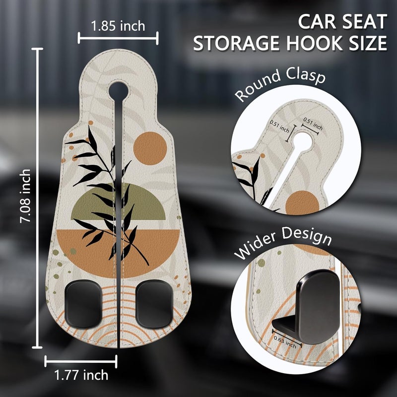 Blusabaca 2PCS Car Seat Back Storage Headrest Hooks, Abstract Boho Leaves Purse Holder Bags Hanger, PU Leather Double Metal Hook Backseat Organizer, Women Car Accessories Organization - Image 5